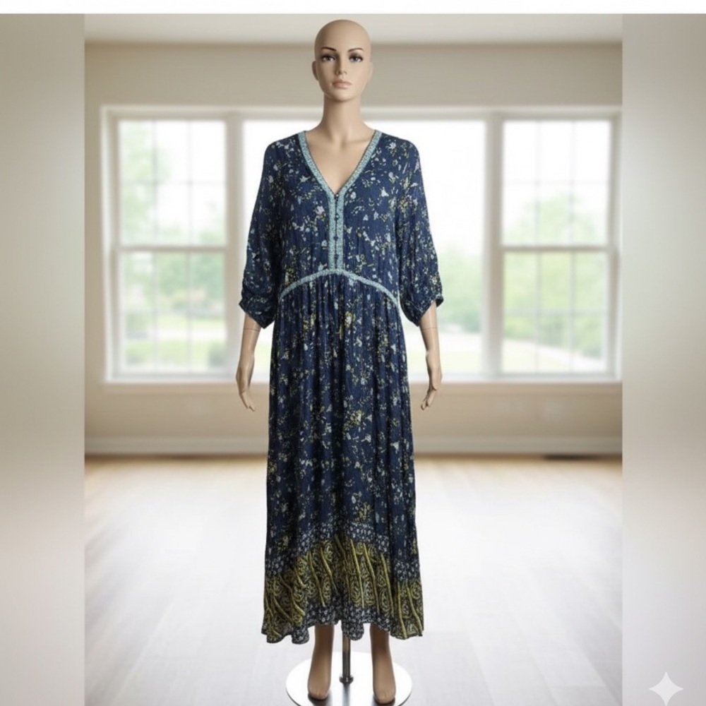 American Rag Blue and Yellow Floral Maxi Dress